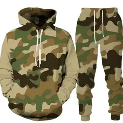 Camouflage Men Hoodie Sets 3D Print Tracksuit Set Man Hoodie + Pants 2pcs Set Outdoor Oversize Casual Men's sportswear clothing