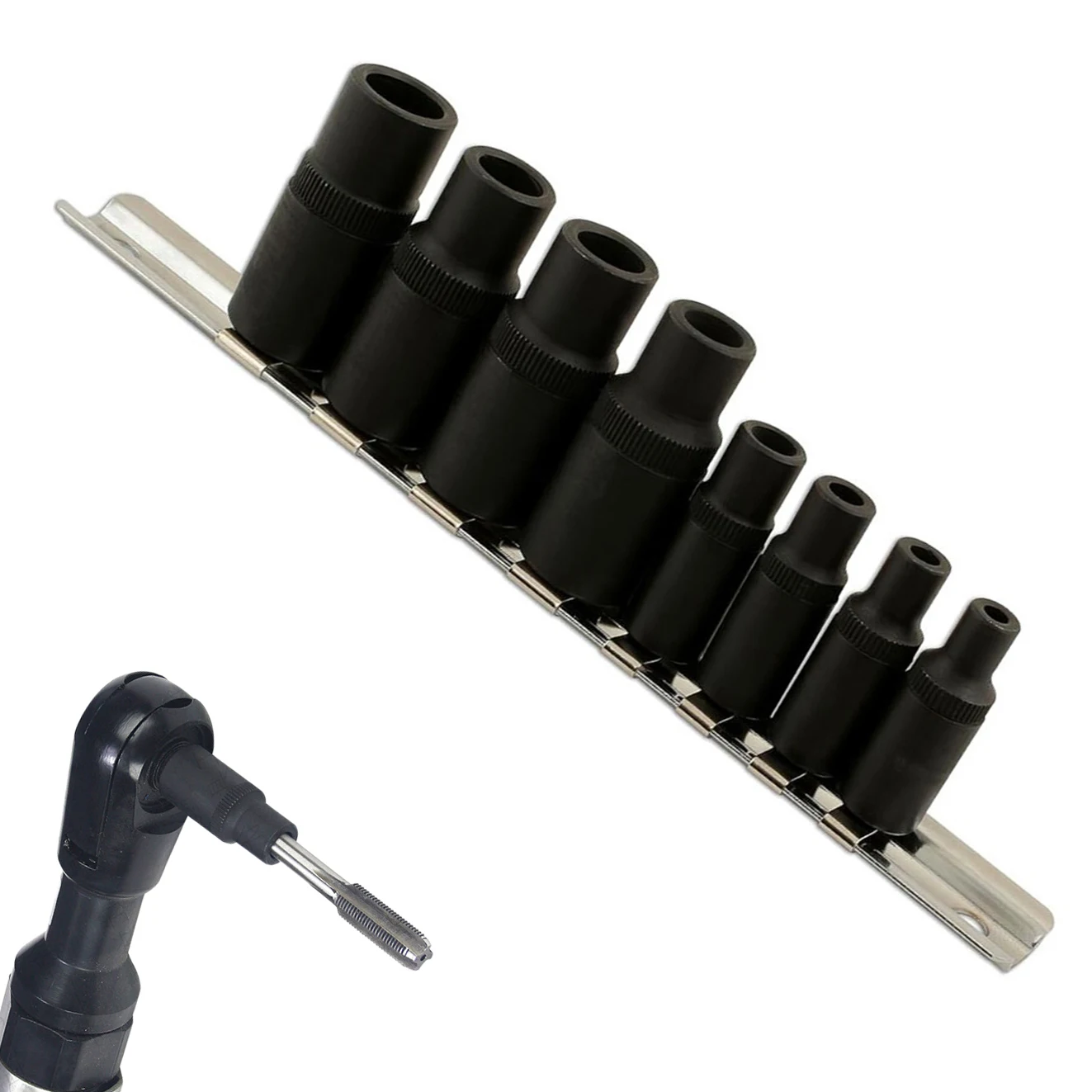 Tap Socket Set 8 Pieces 1/4 and 3/8 Drive for Thread Cutting Taps 1 5mm to 12mm Use with Ratchets for Thread Repair and Cutting