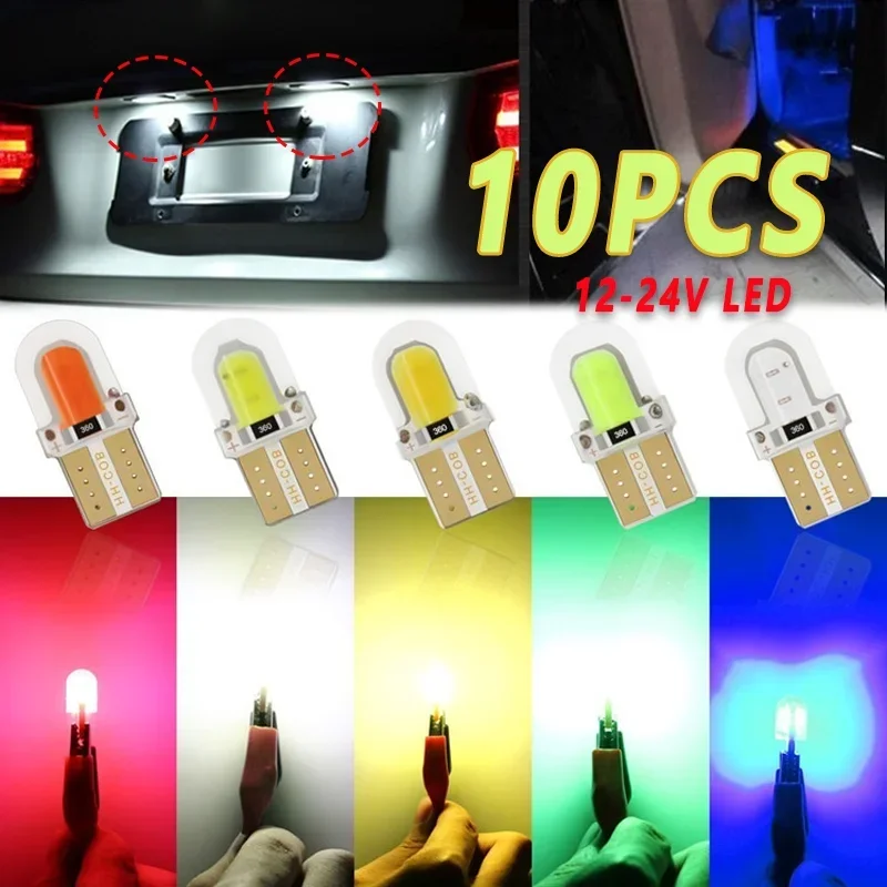 

10Pcs T10 W5W BULB 12V LED Car Interior Light License Plate Lamp COB T10 LED Canbus Multicolor Car Lights Auto Accessories