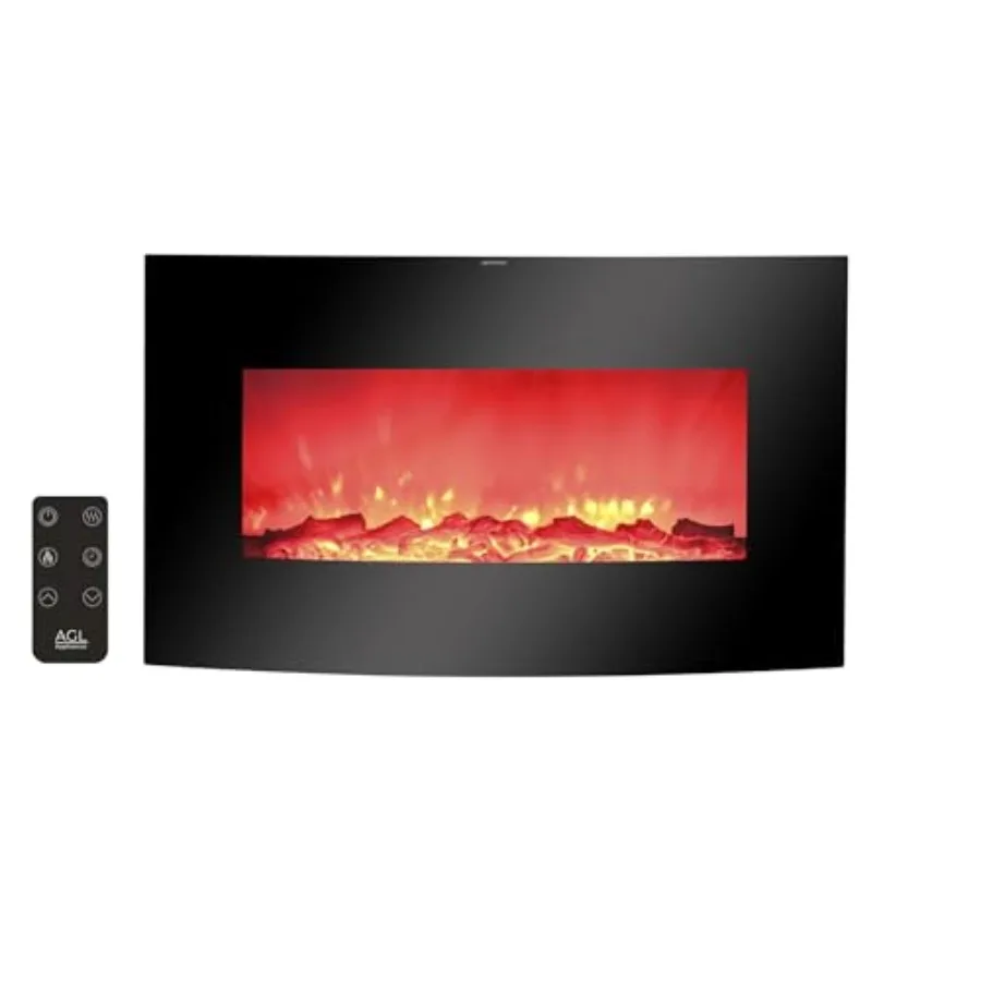 

38 Inch Electric Fireplace Heater Stove for Living Room or Bedroom Tempered Glass Curved Screen with Realistic Log or Crystal F
