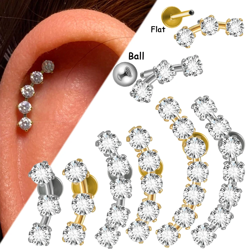 1PC Trzy / pięć / siedem cyrkonii ze stali nierdzewnej Przekłuwanie chrząstki ucha Gwint wewnętrzny Daith Lip Piercing Biżuteria do ciała