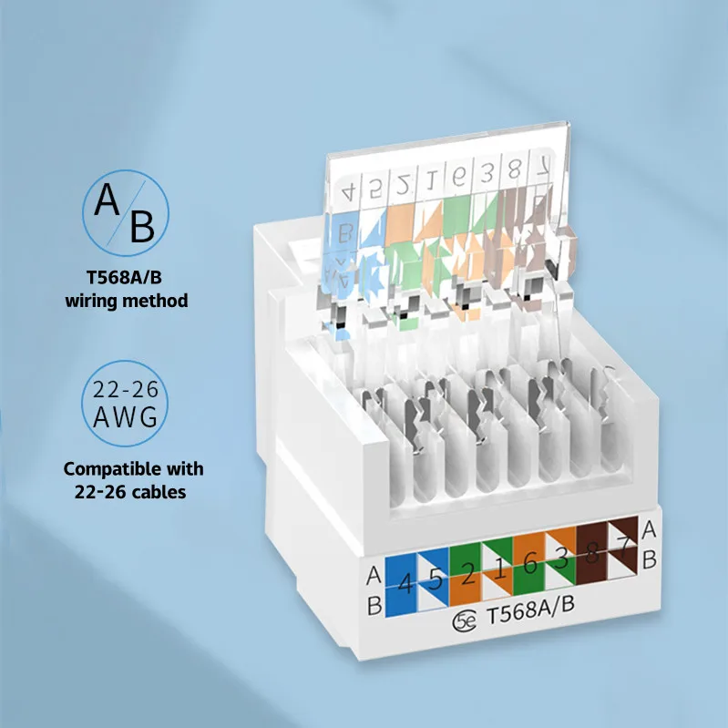 도구가 필요 없는 CAT5E UTP 네트워크 모듈 Cat5e 이더넷 RJ45 키스톤 잭 Cat5 펀치 다운 네트워크 컴퓨터 콘센트 케이블 어댑터, 5 개입