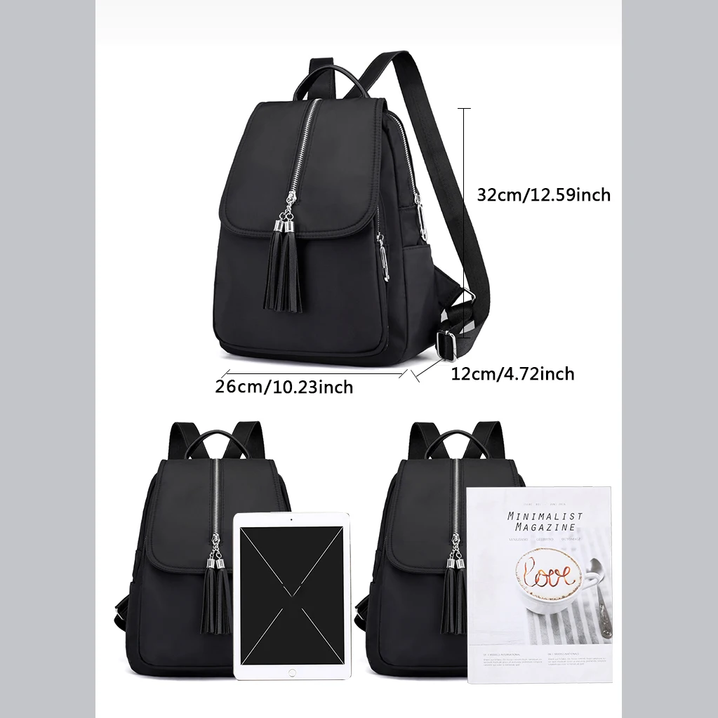 backpack women hiking tassels black waterproof Oxford cloth School bag new fashion casual cute light black backpack girl