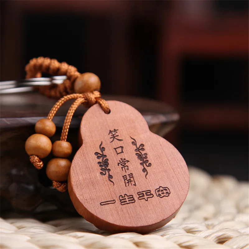 Cute Mahogany Wooden Keychain 3D Engraving Lifelike Buddha Pendant Key Ring Person Shape Key Holder Jewelry Making Accessories