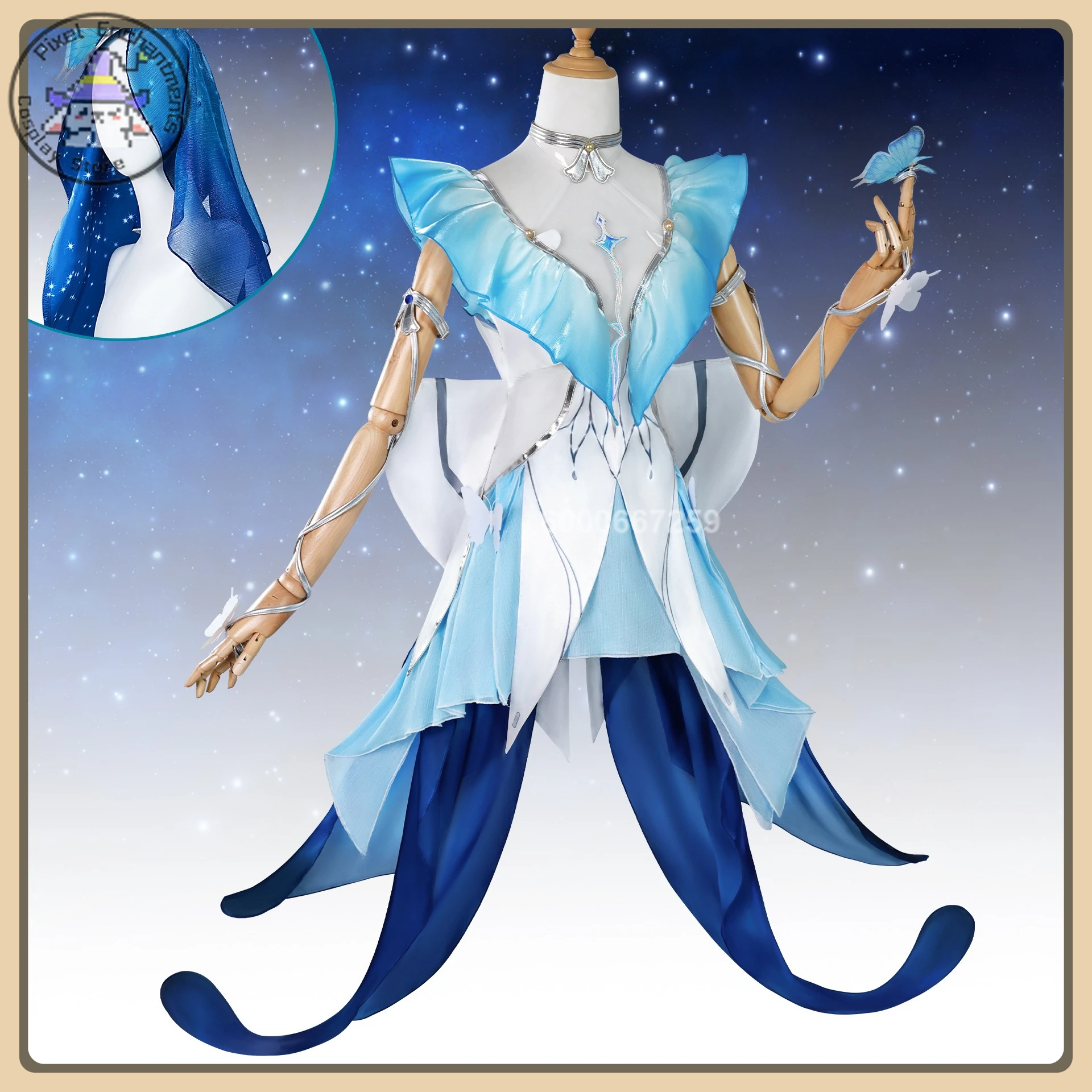 

Game Wuthering Waves Shouanren Cosplay Complete Set Blue Dress Wig Shoes All Props High Quality Comic Con Outfit (Female)