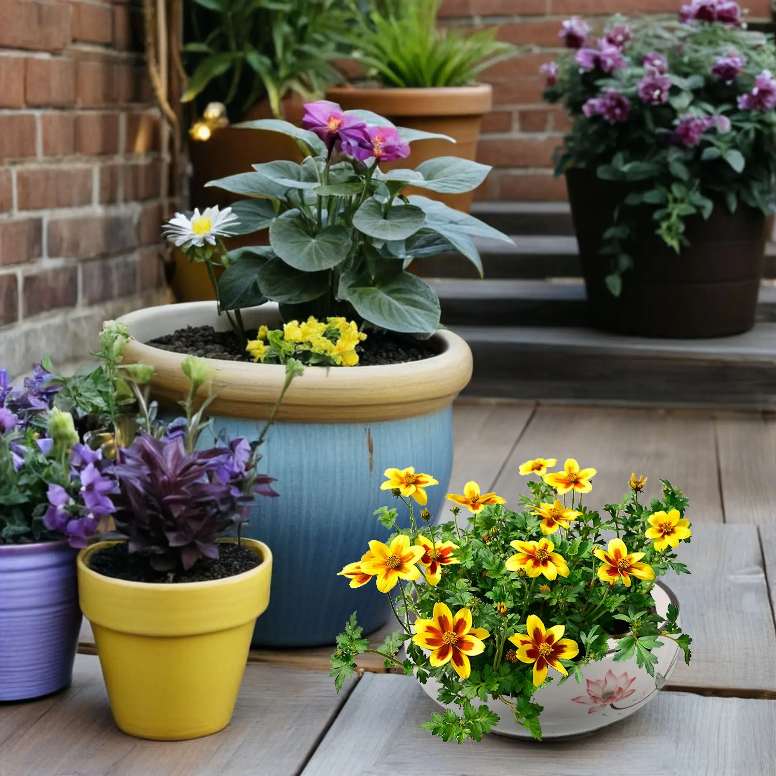 Medium Ceramic Hydroponic Planter Bowl for Water Lilies Lotus Aquatic Plants Succulents Easy Care Indoor Outdoor Decor