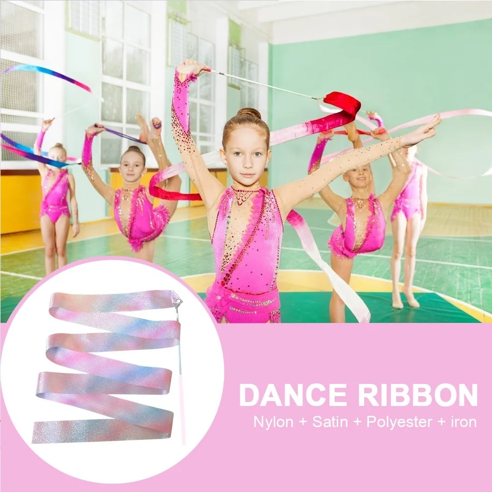 2/4M Flashing Dance Ribbon with Wand Colorful Gymnastic Ribbon Multifunction Rhythmic Gymnastics Ribbon Aesthetic for Kids Girls