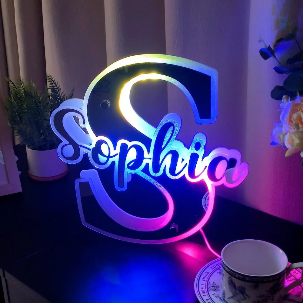 Personalized Name Letter Mirror Light  12 Color LED Name Illuminated Mirror Wedding Party Wall Decor Bedroom Decoration