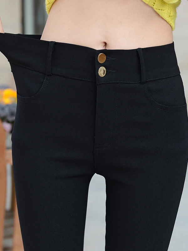 Women's Fleece Lined High Waist Trousers Spring Autumn Black Slimming Versatile Pencil Magic Bottoms for Outerwear