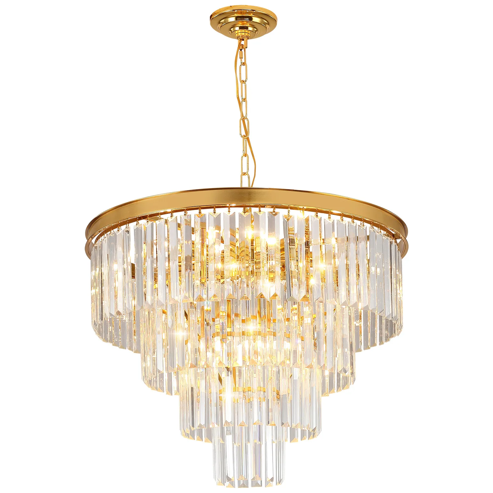 4 Tiers 11 Lights Gold Crystal Chandelier,23.62x15.74 inch