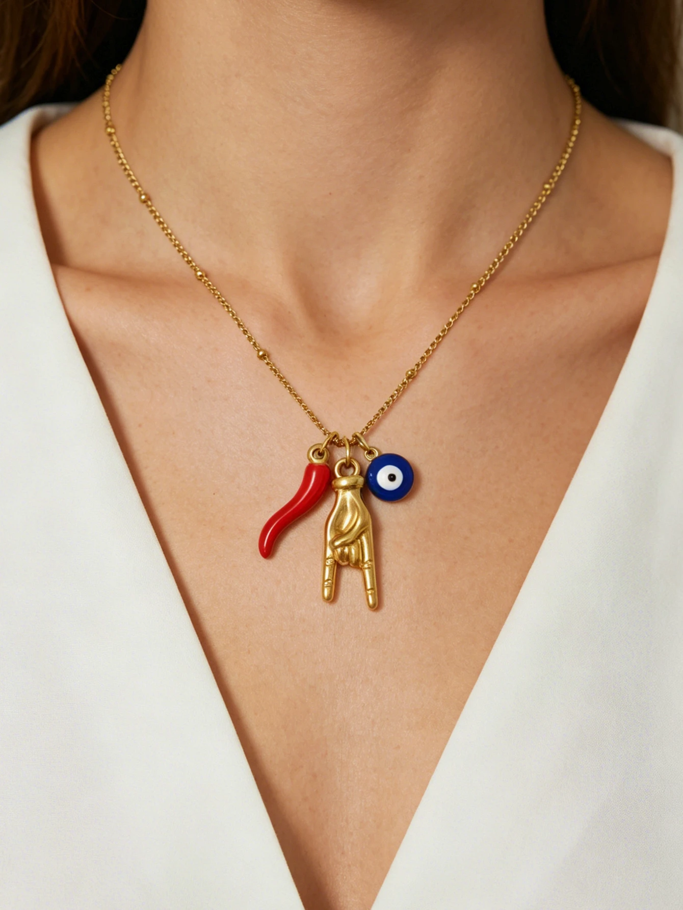 Personalized Italian Red Chilli Pepper Necklace Stainless Steel Evil Eye Protection Jewelry Women Necklace