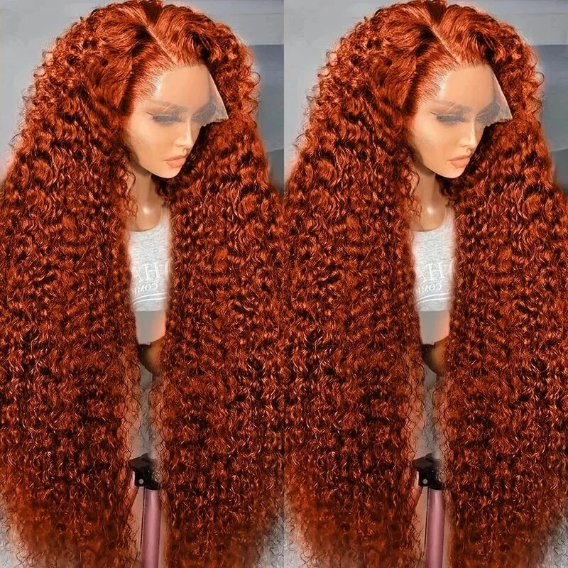 250Density 30 40 inch Curly Ginger Orange 13x6 HD Lace Front Human Hair Wigs Deep Wave 13x4 Lace Frontal Wig Brazilian For Women