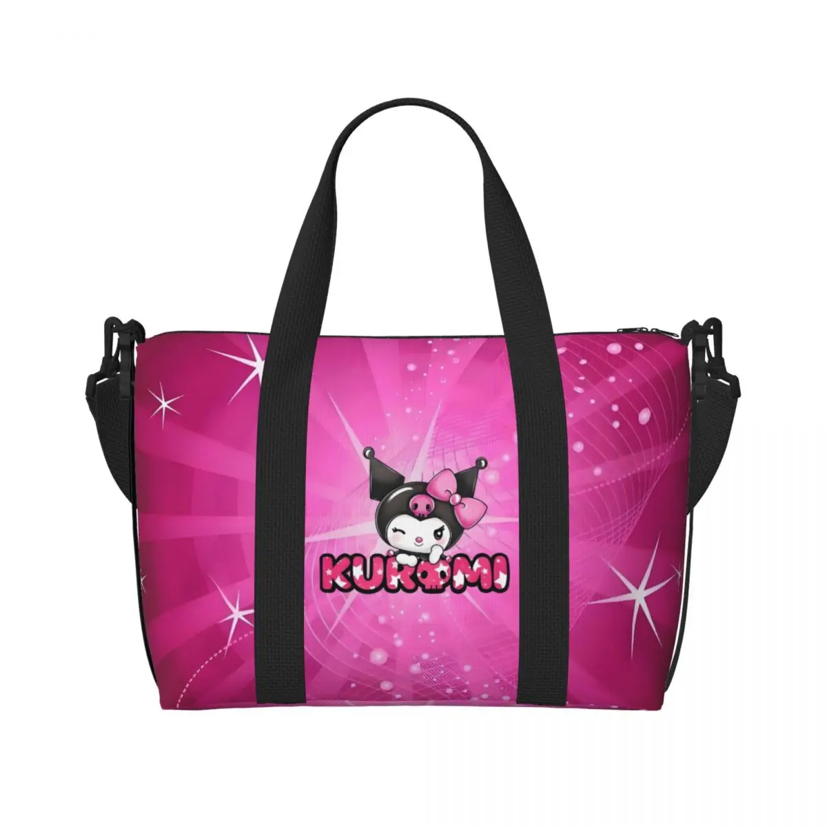 

Custom Sanrio Kuromi Logo Beach Tote Bag Women Big Compartment Beach Gym Travel Bags