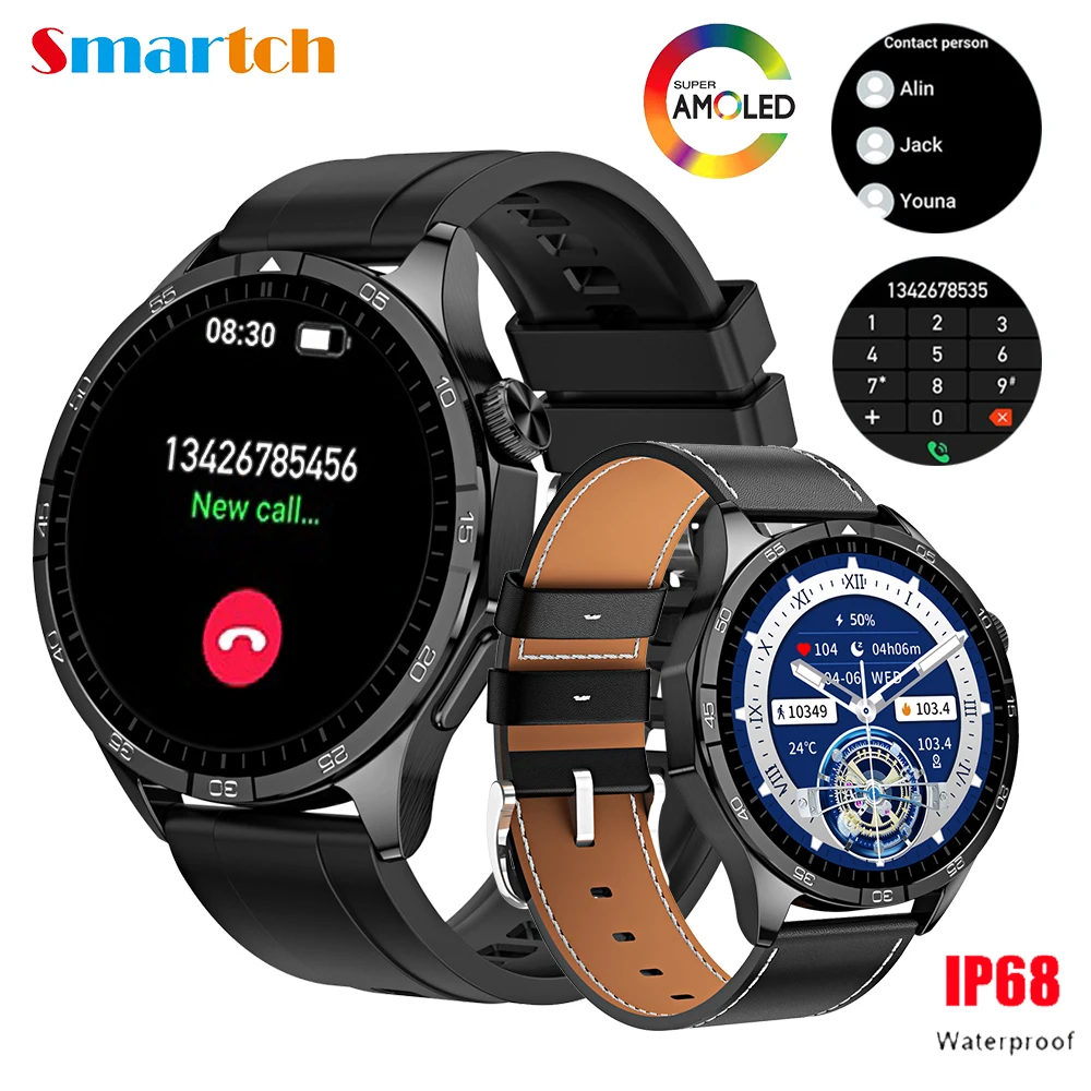 

Blue Tooth Call Men 1.45" AMOLED Screen Voice Assistant Wireless Charge Smart Watch Heart Rate IP68 Waterproof Sports Smartwatch