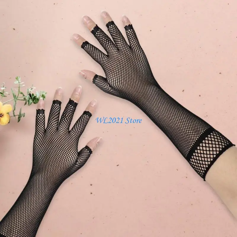 قفازات G5GC للملهى الليلي للنساء والفتيات، قفازات نصف أصابع داكنة، مستلزمات الحفلات #4