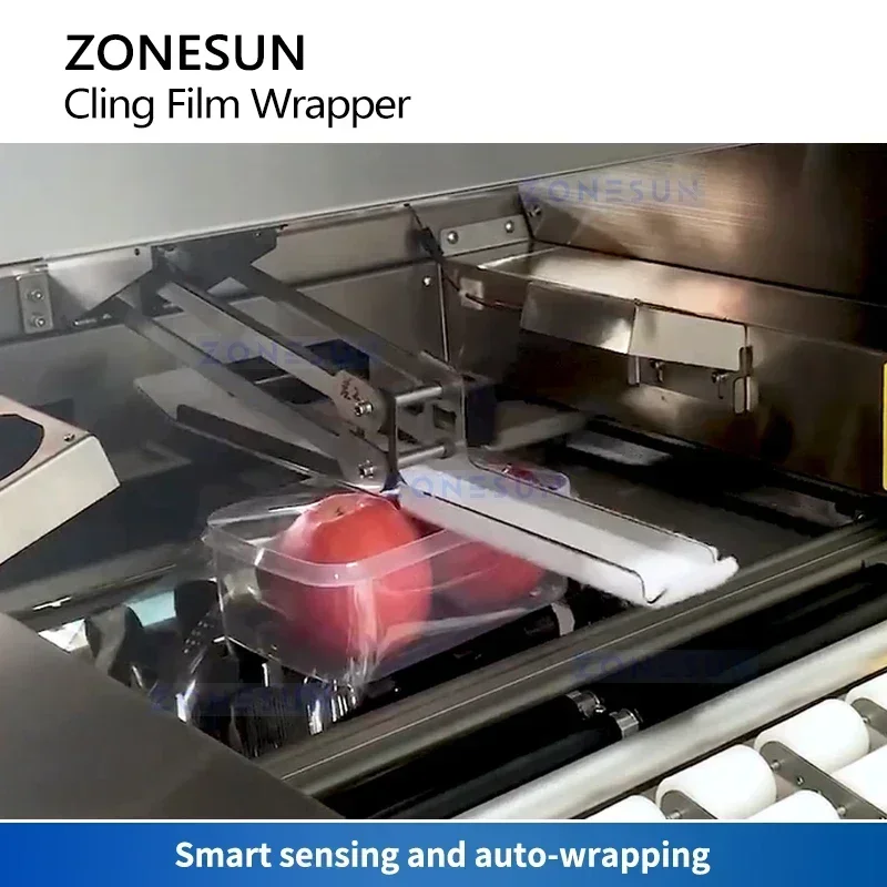 ZONESUN ZS-CW25 ماكينة تغليف الأغشية الأوتوماتيكية ماكينة تغليف صينية الطعام ماكينة تغليف اللحوم والفواكه والخضروات