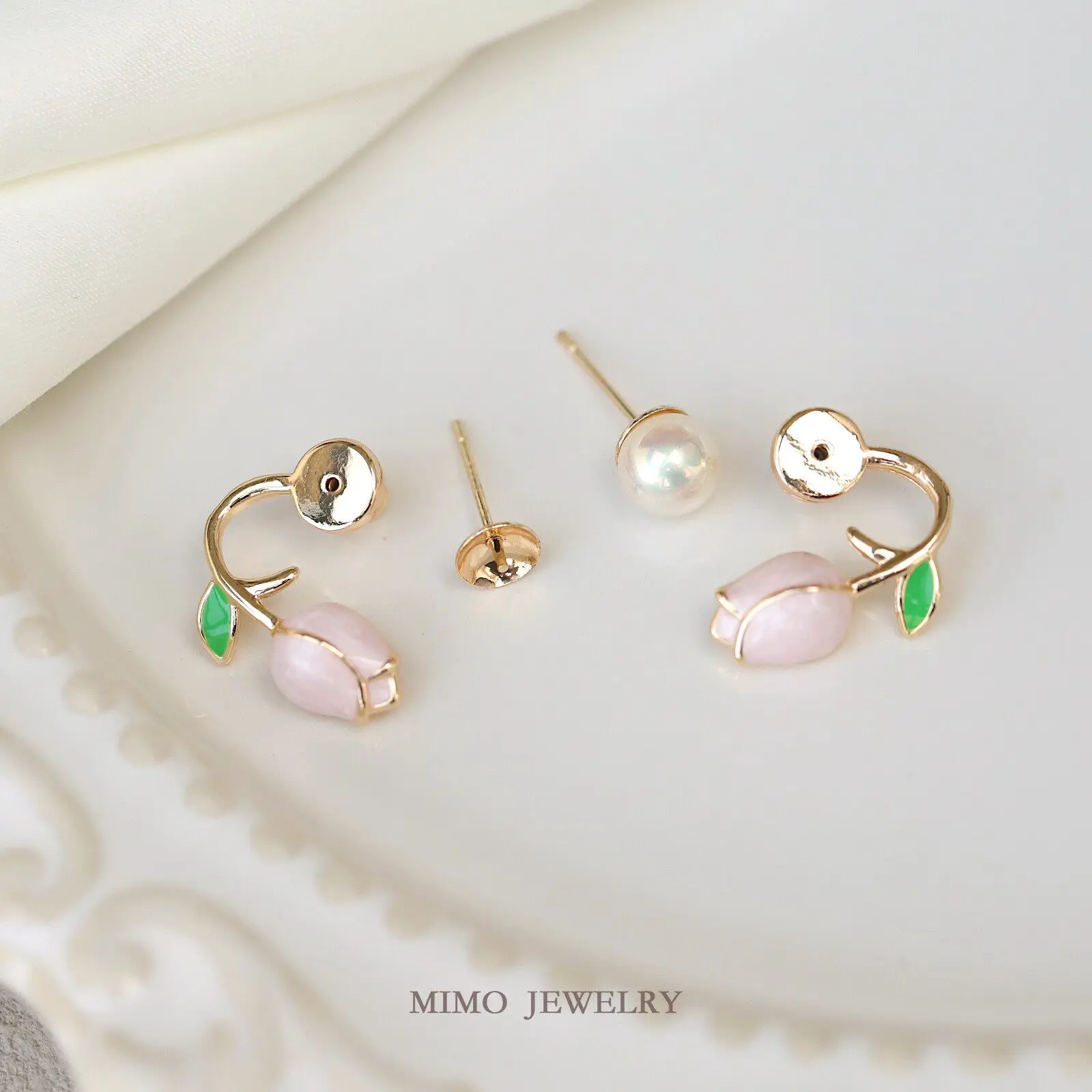Gold Plated Copper Earrings Base Blank Tulip Pearl Bowl Needle Earrings Ear Stud Settings DIY Jewelry Making Supplies