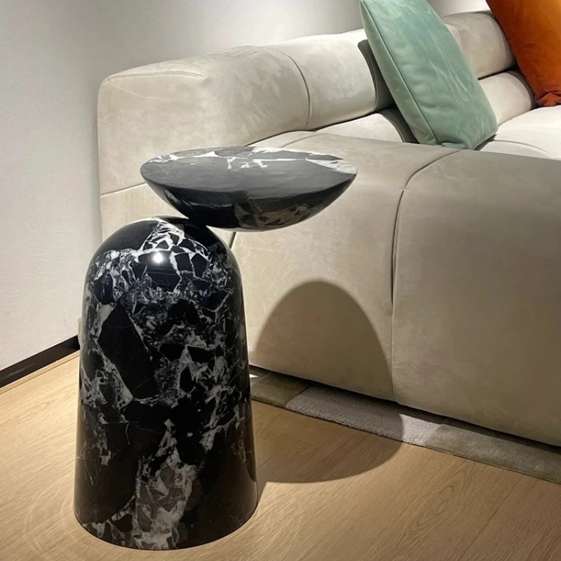 

Italian light luxury high sense round marble sofa edge few designer artistic sense carving corner few