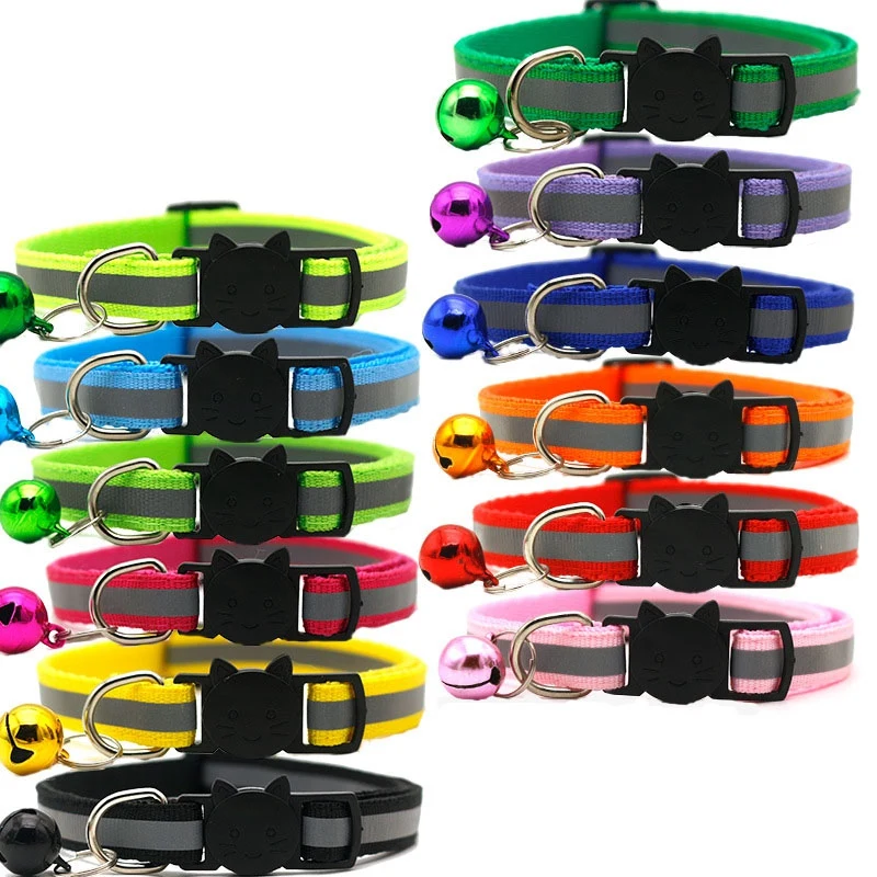 12 Pcs Reflective Cat Collars Quick Release Safety Buckle with Bell Adjustable 19-32cm (12 Colors)