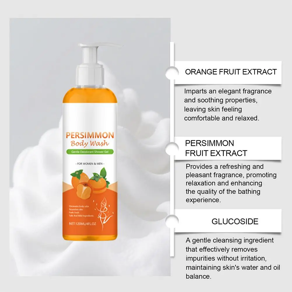 120ml Persimmon Body Wash Gentle Deodorant Shower Gel Citrus Extract Moisturizing Cleanser Refreshing Skin Care Liquid