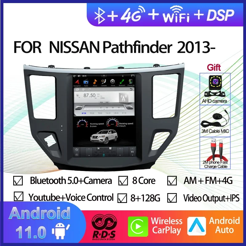 Auto Radio Stereo Multimedia Player Android 11 Tesla Style For NISSAN Pathfinder 2013- Car GPS Navigation With BT WiFi