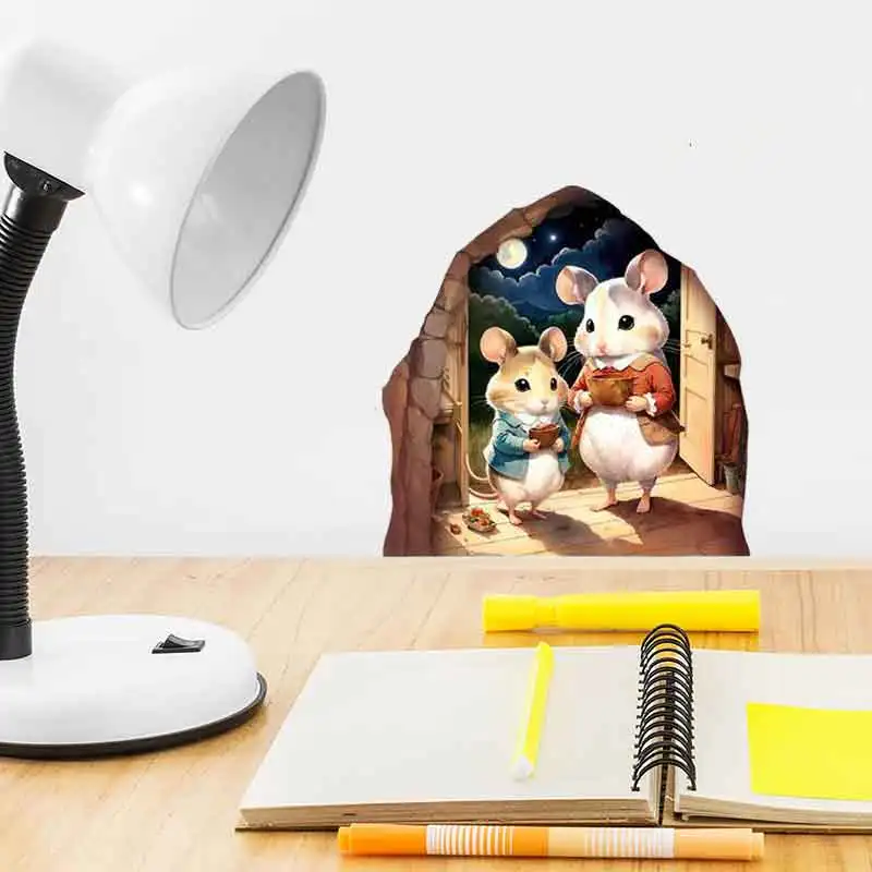 M421 Cartoon Maus Loch Wand Aufkleber Kinder Schlafzimmer Baseboard Hause Dekoration Lustige Wand Aufkleber Diy Ratte Tier Wand Kunst – Detail 3