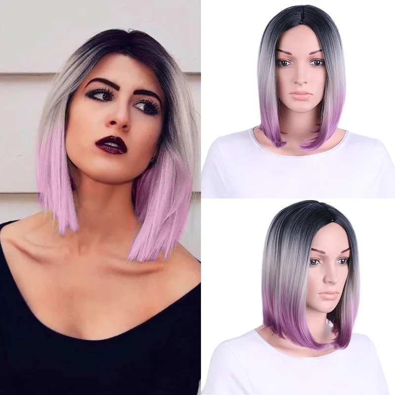 

12 Inch Bob Synthetic Wigs Short Shoulder Length Ombre Bob Wig Two Tone Colored Wig Straight Synthetic Wigs For Women