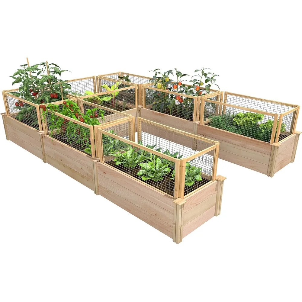 Premium Cedar Raised Garden Bed with CritterGuard Fence System, 8' x 12' x 16.5