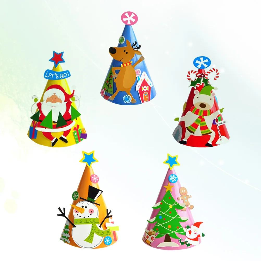 

5Pcs Christmas Paper Cartoon Hat DIY Party Decoration Comfortable Texture Festival Ornament Paper Hat