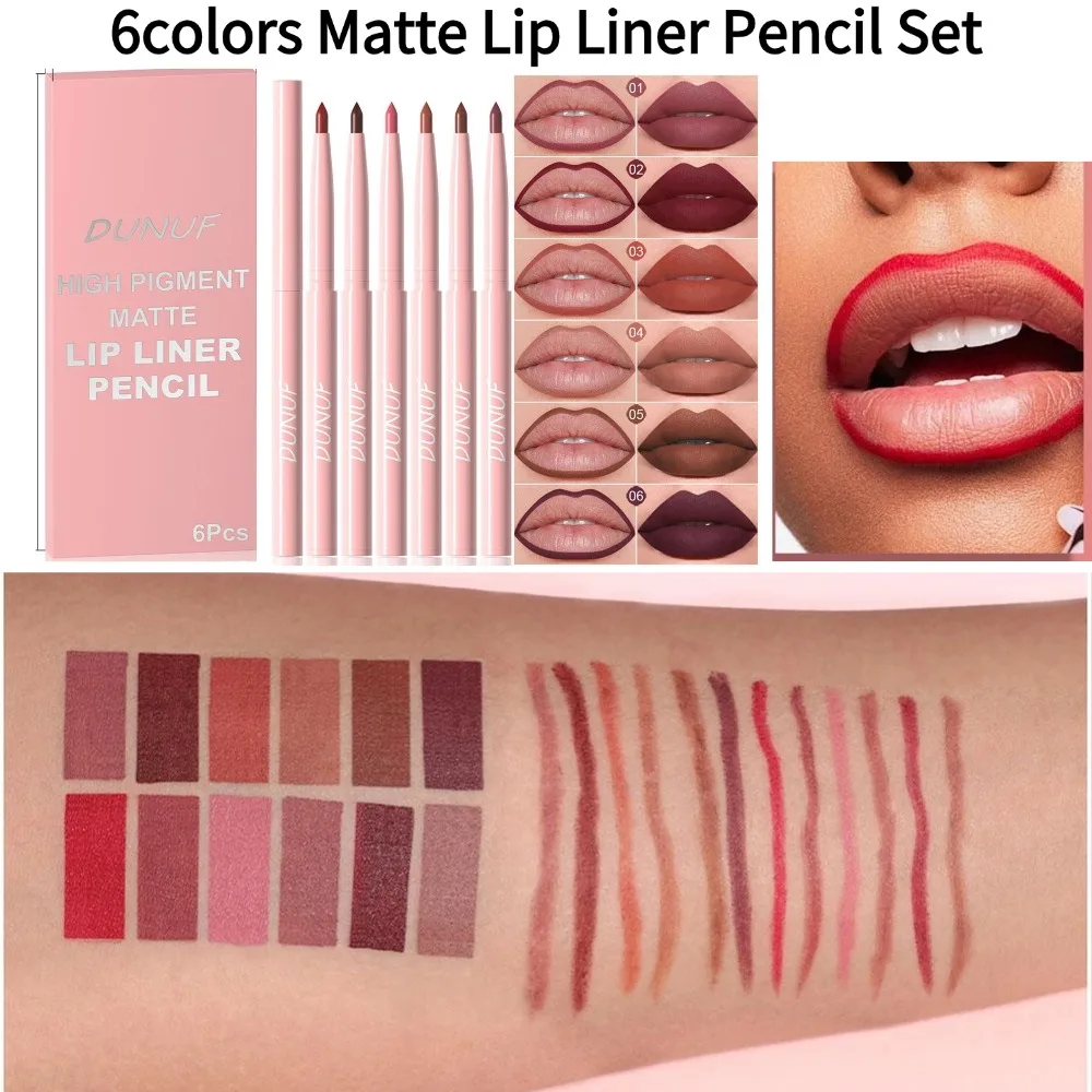 6colors Velvet Matte Lip Liner Pencil Set for Easy Coloring Lip Makeup Nude Red Brown Tint Lipliner Soft Smooth Lasting Lipliner