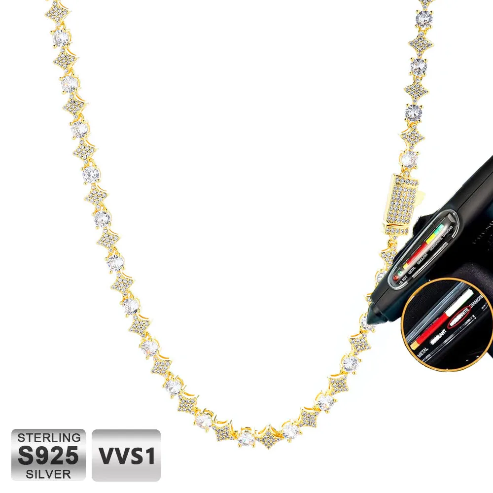 FLEXKING Fine 925 Sterling Silver Star Tennis Necklace Iced Out Bling VVS1 Moissanite Fashion For Men Women Wholesale Jewelry