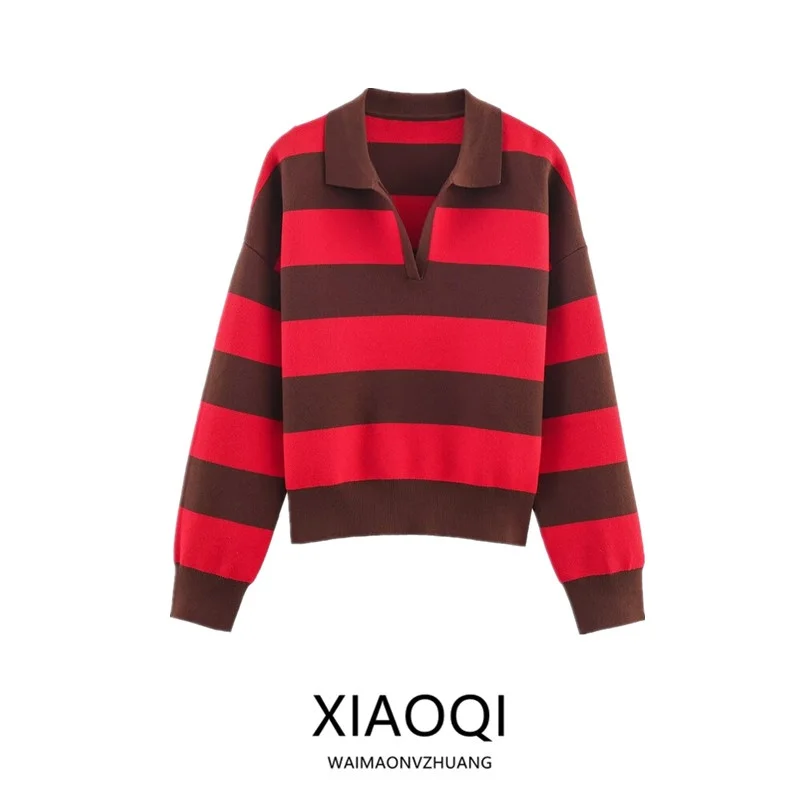 

Зима 2024, новый женский вязаный свитер Ne, полосатый дизайн, повседневная свободная длинная футболка све Sle Faionable