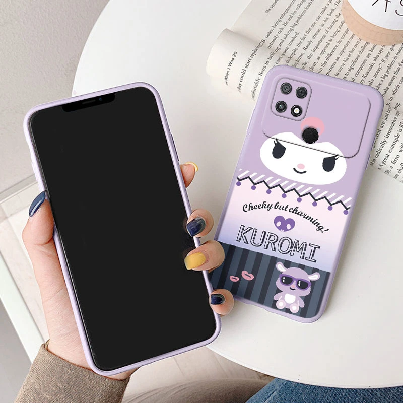 Cute Pink Sanrio Case For POCO C40 PocoC40 Back Cover Anime Cartoon Painted Soft Bumper TPU Funda Coque For POCO C40 Bags Kuromi