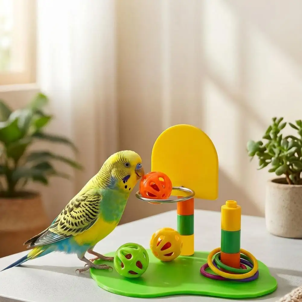 Bird Intelligence Development Kit Bird Training Supplies Parrot Basketball Hoop Toy Bird Toss Ring Game Agility for Parakeets