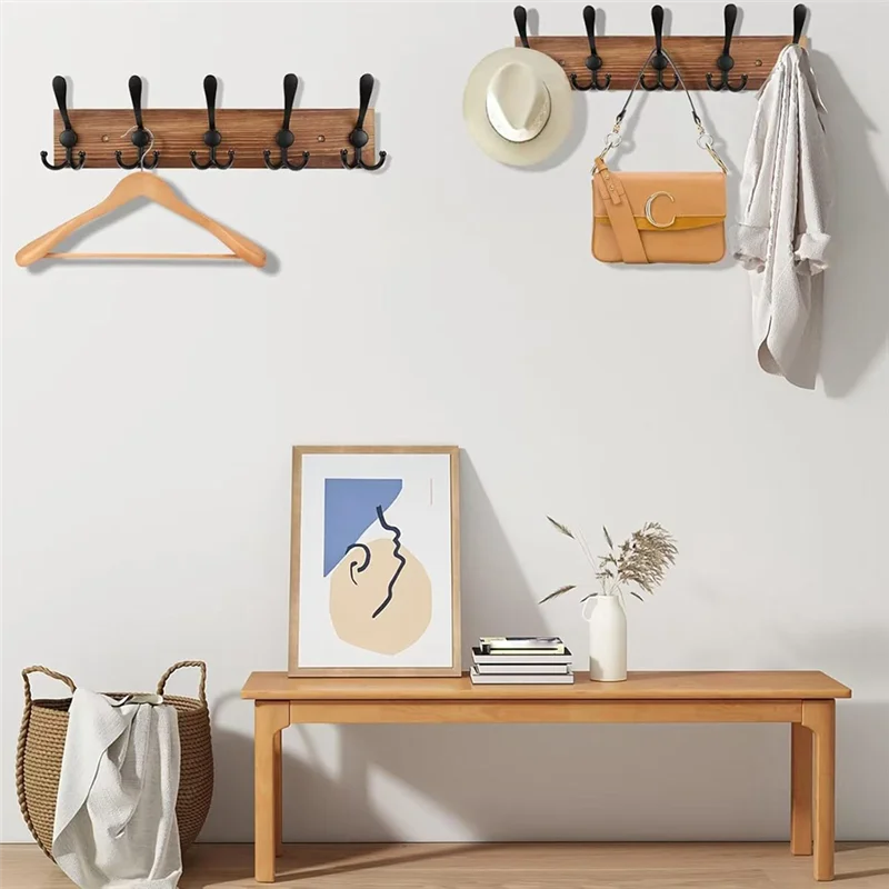 ABWZ-Farmhouse Wall Hooks 2 Pack 16.8" Wall-Mounted Coat Racks Rustic Hat Racks For Hanging Coats, Bags Towels