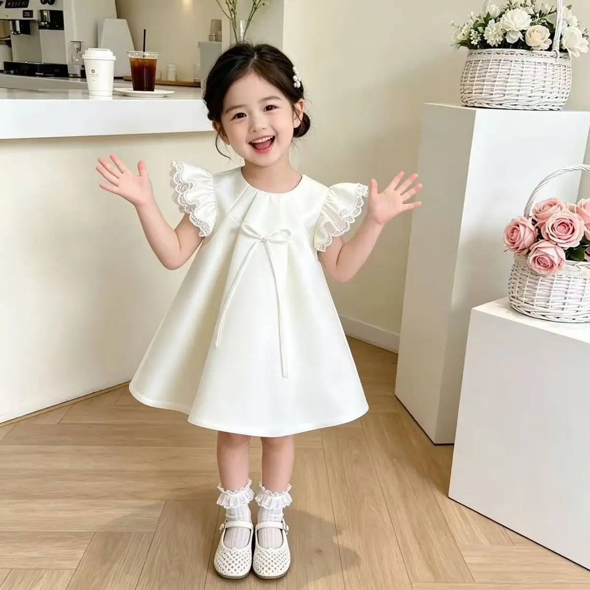 Summer New Baby Girl Dress White Temperament Flying Sleeve Princess Dress Children's Clothing