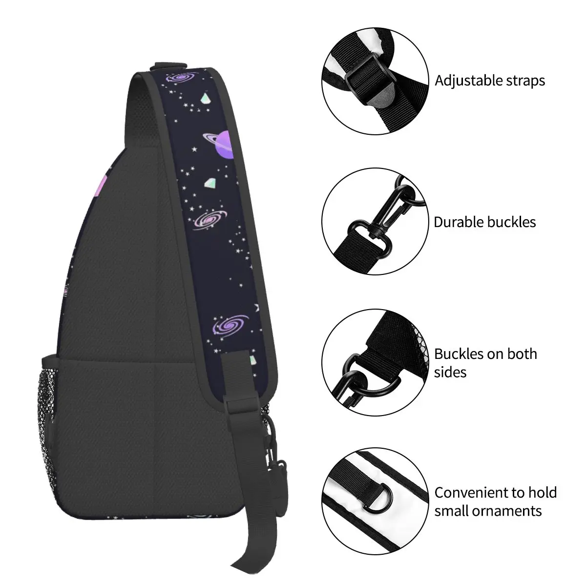 Kristall galaxie Cross body Schulter taschen kleine Brusttasche Kawaii Muster Schulter rucksack Tages rucksack zum Wandern Outdoor-Fahrrad tasche