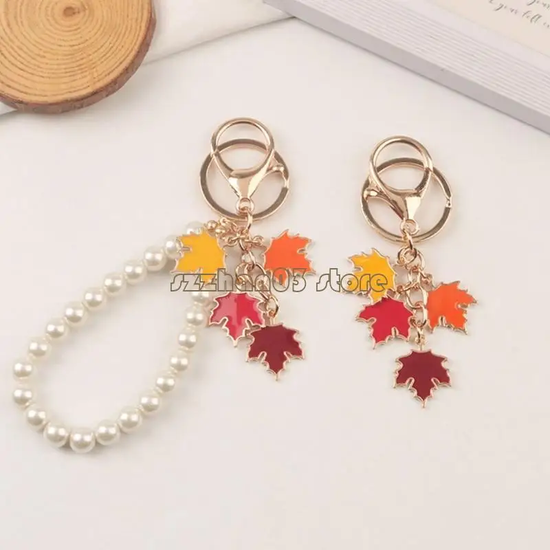 367C Sturdy Metal Keychain Pair With Imitation Pearls Perfect For Autumn Accessories