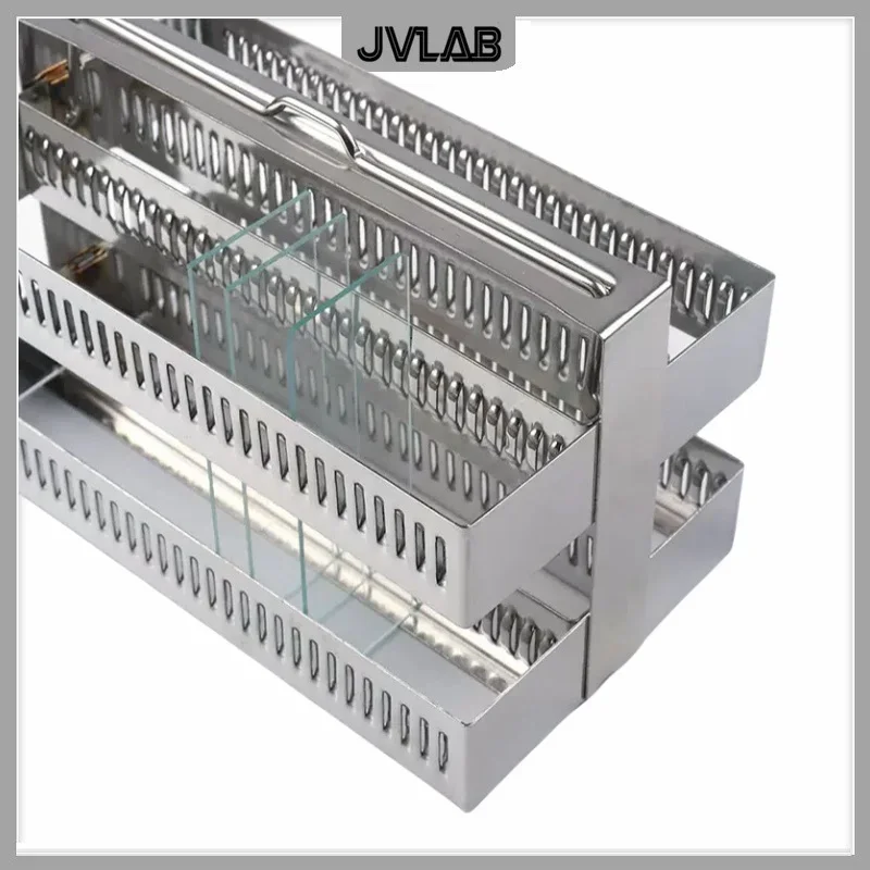 Stainless Steel Dyeing Rack Slides SUS Slides Staining Holder 132*70*73mm Up to 60 Slides without Tank Resistant Acid & Alkali