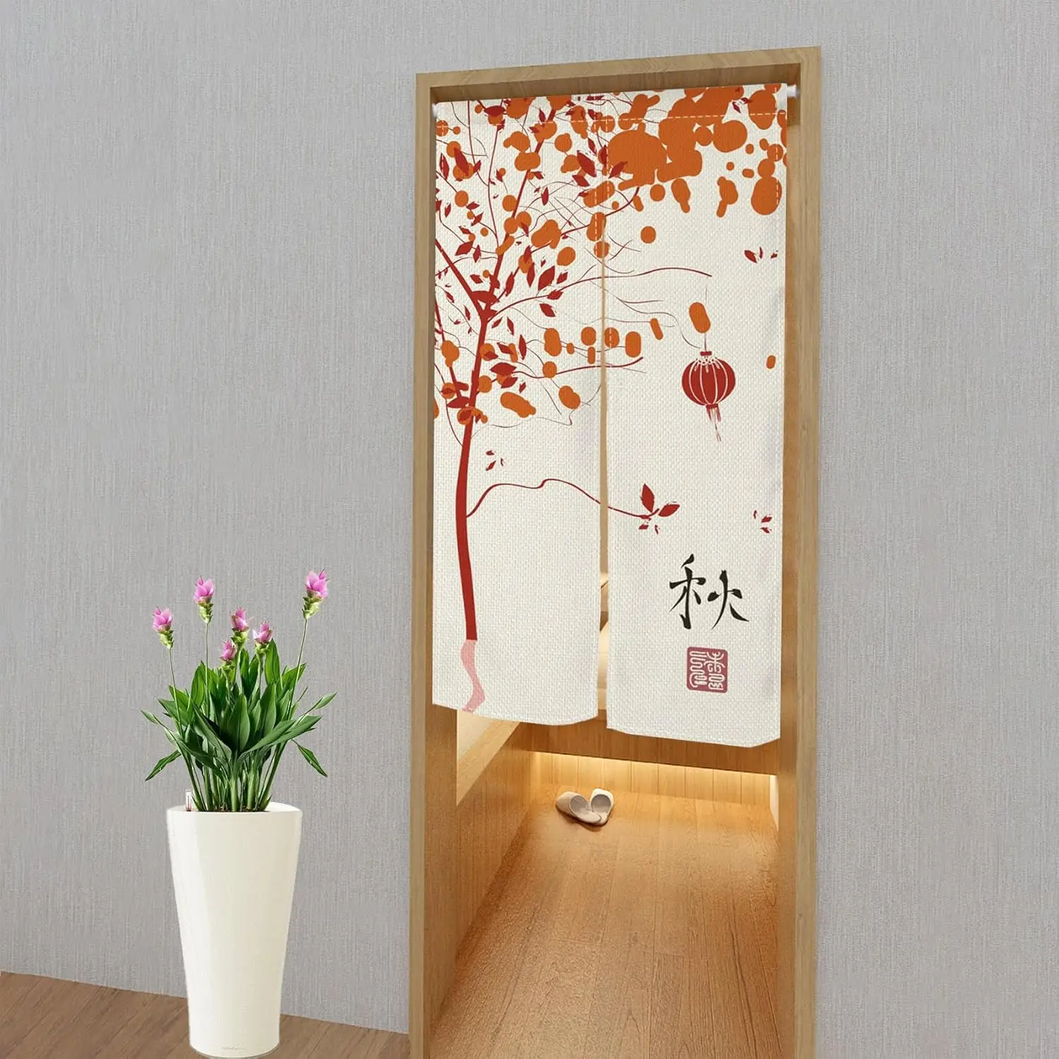 Japanese Doorway Curtain Chinese Style Fall Leaves Door Hanging Autumn Red Tree Tradition Painting Window Treatment Bedroom