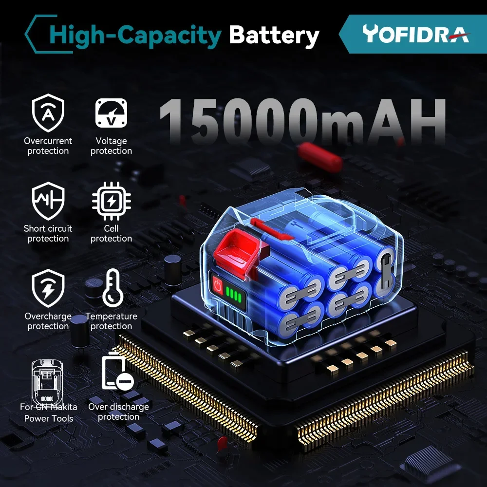 Batería de litio recargable de 18V enchufe europeo.388VF 15000mAh.928VF 22500mAh. Indicador de capacidad de la batería. Para taladro eléctrico de