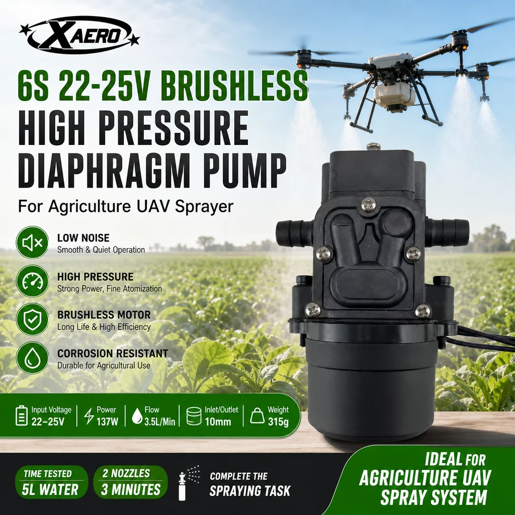 XAERO 6S 22-25V Brushless High Pressure Diaphragm Pump Low Noise for Agriculture UAV