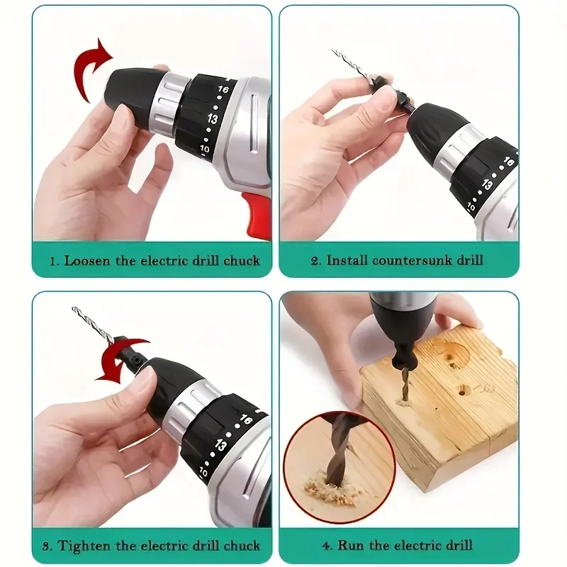 SIQICNC 5PCS Woodworking Countersunk Head Drill And Chamfering One Piece Hexagonal Handle Countersunk Fried Dough Twist Drill