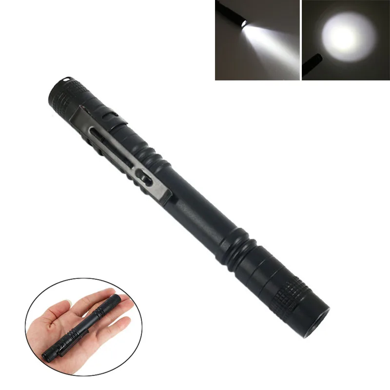 Aluminum portable LED flashlight, powerful flashlight, with clip, mini pen light 2 sections