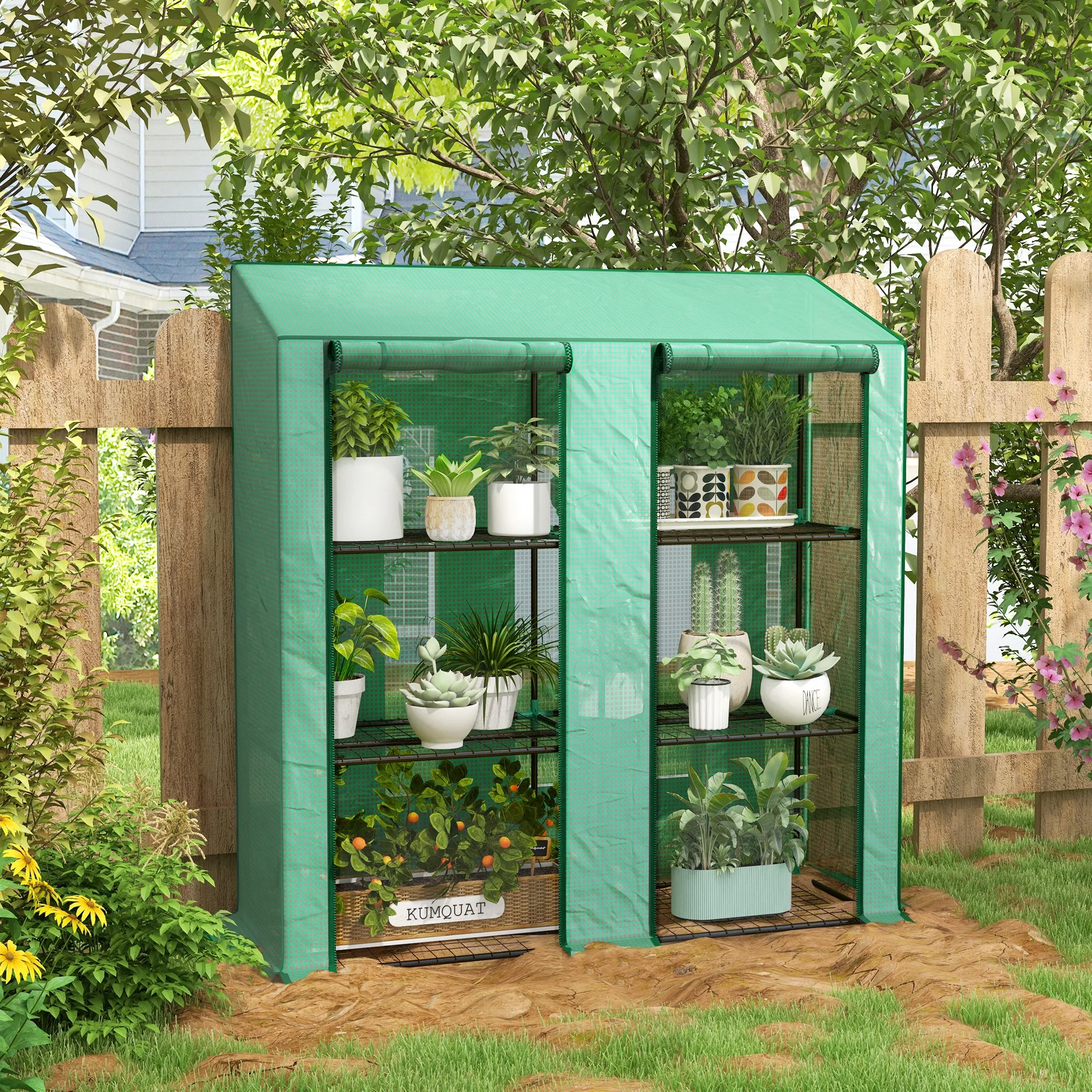 Outsunny 3-level garden greenhouse 143x46x141/151 cm Green