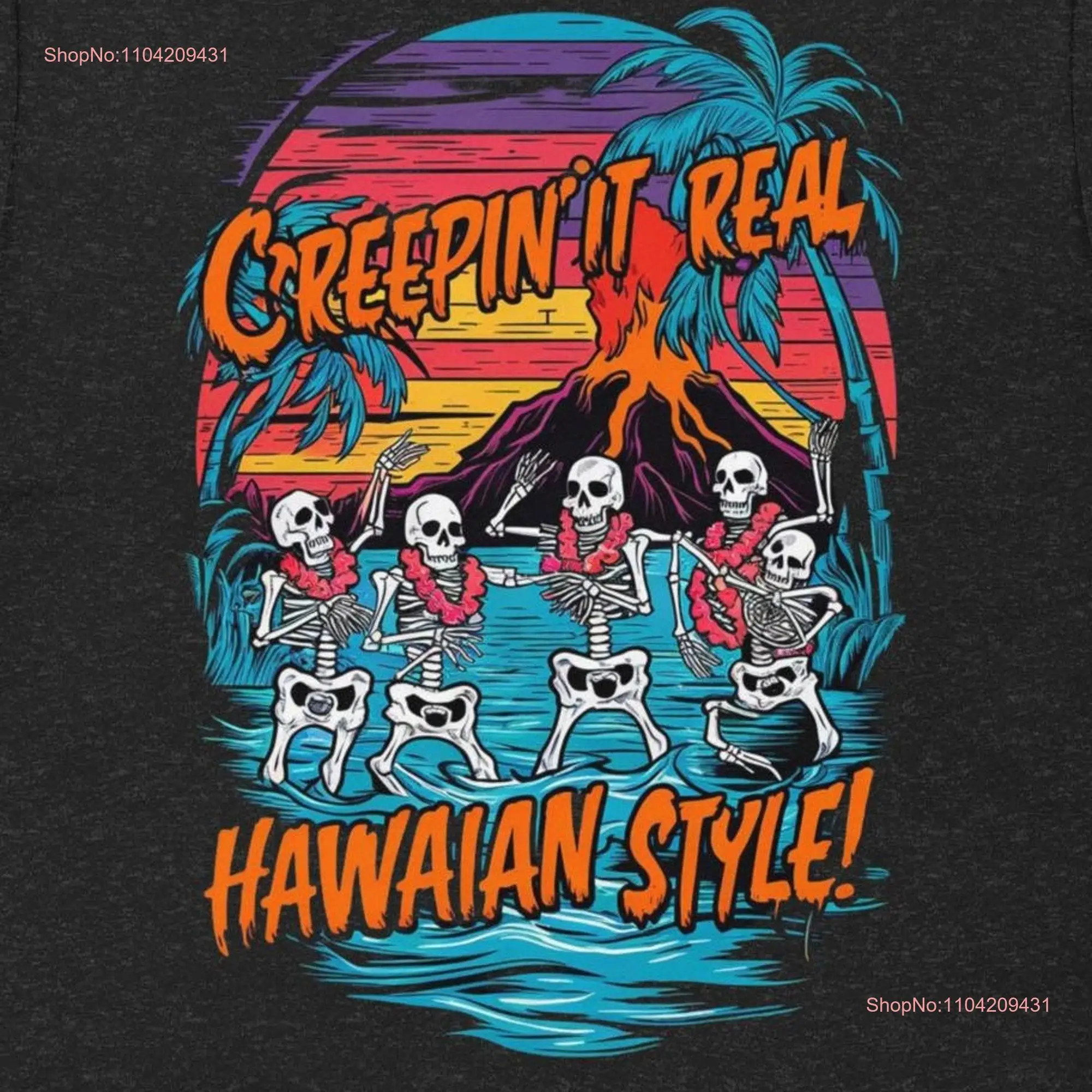 Creepin it-ハロウィーンのスケルトンTシャツ,本物のハワイアンスタイルのTシャツ,ヴィンテージ,トロピカル,面白い島,ユーモア,ビーチトップ,パーティー