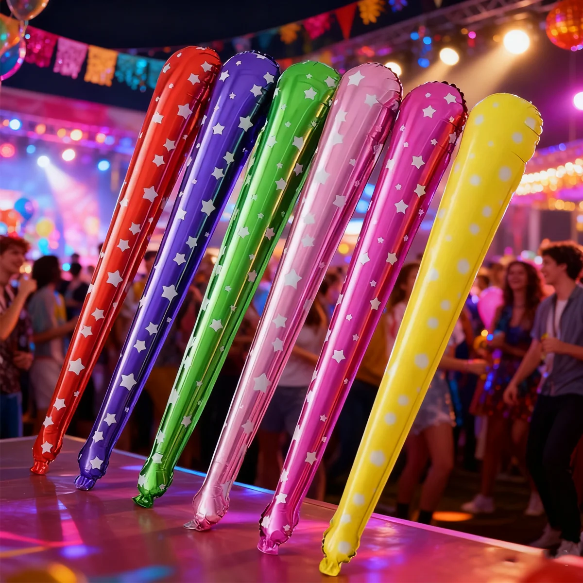 10 Stück/Set aufblasbare Cheerleading-Stabballons mit Sternmuster, für Sportveranstaltungen, Konzerte, Eventzubehör, Aluminiumfolienballons – Detail 4