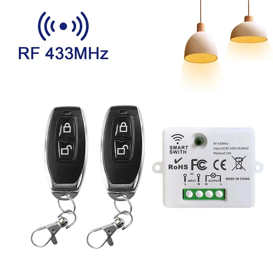 

Wireless Remote Control RF433MHz Light Switch AC 85-240V 10A Relay Receiver ON/OFF Transmitter Switch for Home Lighting LED