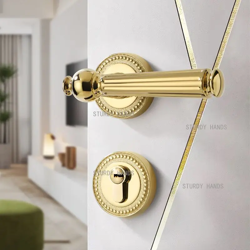 

Zinc alloy French gold bedroom silent door lock household indoor split door with handle lock