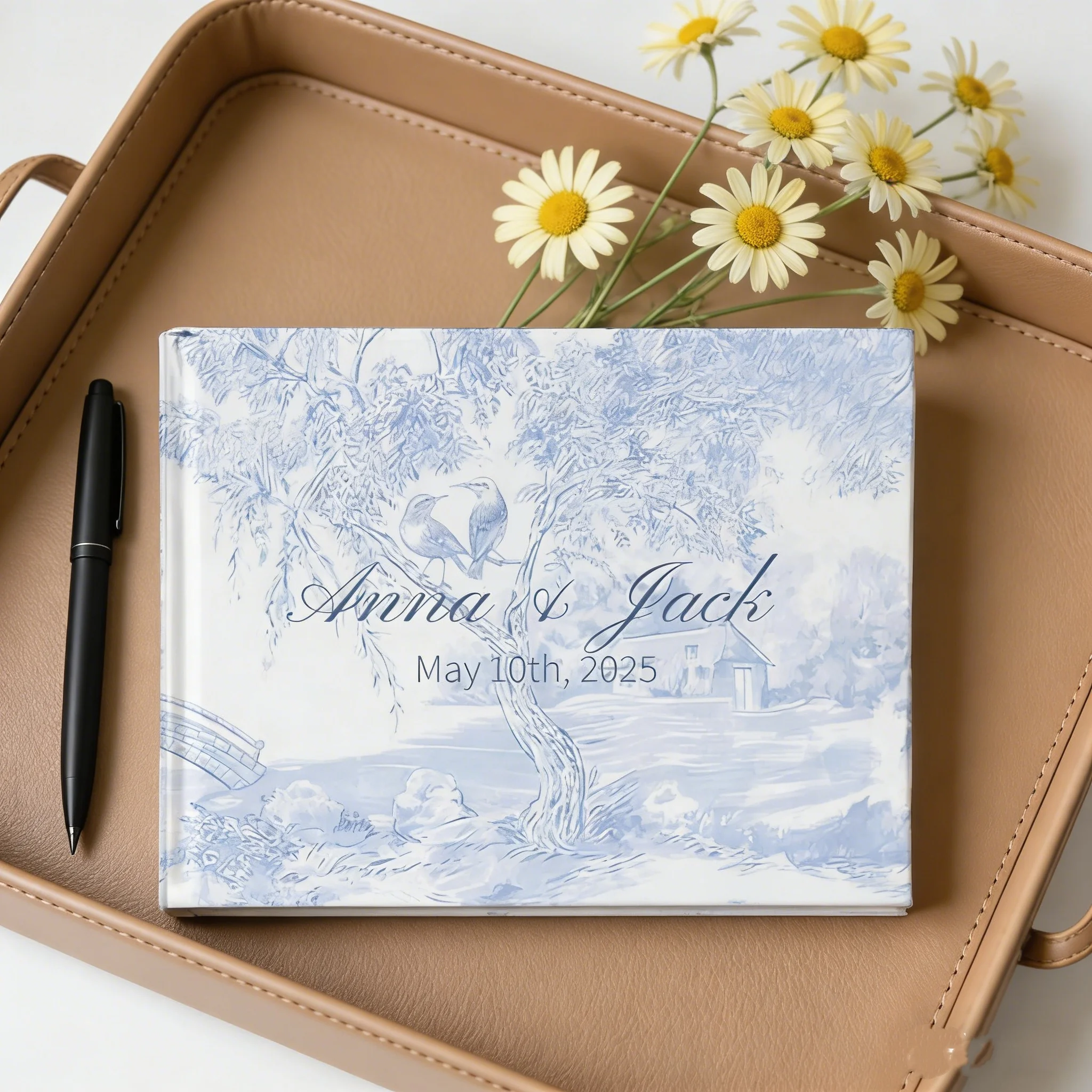 

Персонализированная свадебная гостевая книга в стиле Blue Toile | Винтажный подарочный альбом в твердом переплете | Книга для подписей на свадебном приеме в качестве подарка для молодоженов